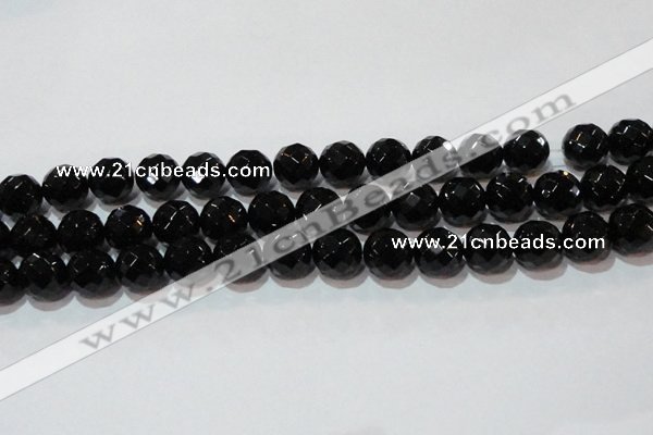 CAG8615 15.5 inches 16mm faceted round black agate gemstone beads