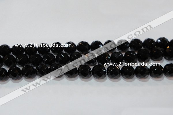 CAG8616 15.5 inches 18mm faceted round black agate gemstone beads