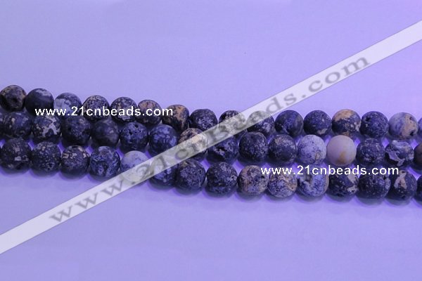 CAG8654 15.5 inches 12mm round matte blue ocean agate beads