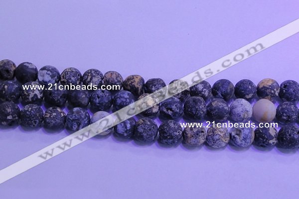 CAG8655 15.5 inches 14mm round matte blue ocean agate beads