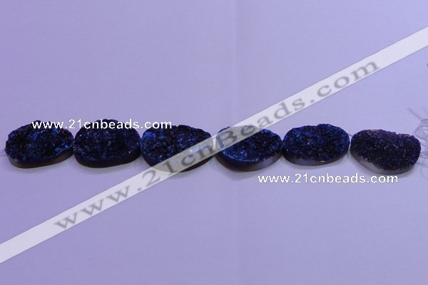 CAG8669 7.5 inches 22*30mm freeform blue plated druzy agate beads