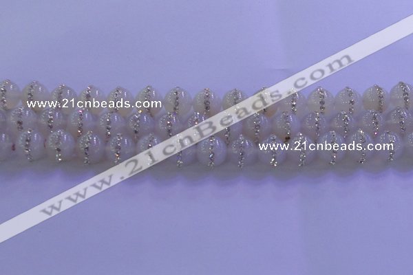 CAG8772 15.5 inches 10mm round agate with rhinestone beads