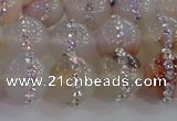 CAG8783 15.5 inches 12mm round agate with rhinestone beads