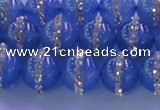 CAG8807 15.5 inches 10mm round agate with rhinestone beads