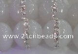 CAG8854 15.5 inches 14mm faceted round agate with rhinestone beads