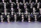 CAG8855 15.5 inches 6mm faceted round agate with rhinestone beads