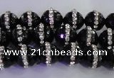 CAG8856 15.5 inches 8mm faceted round agate with rhinestone beads