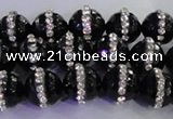 CAG8857 15.5 inches 10mm faceted round agate with rhinestone beads