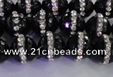 CAG8858 15.5 inches 12mm faceted round agate with rhinestone beads