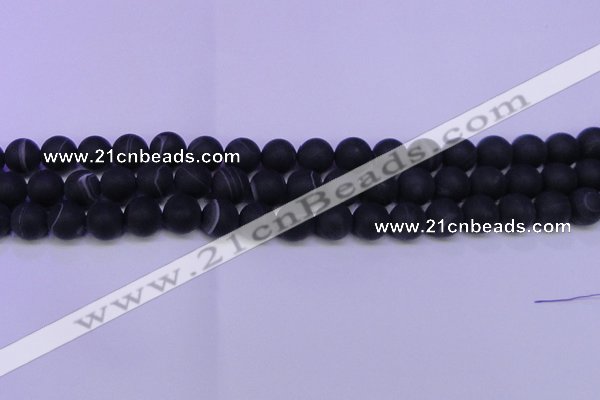 CAG8873 15.5 inches 10mm round matte black line agate beads