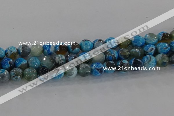 CAG8944 15.5 inches 8mm faceted round fire crackle agate beads