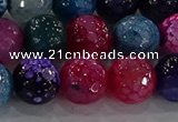 CAG8946 15.5 inches 8mm faceted round fire crackle agate beads