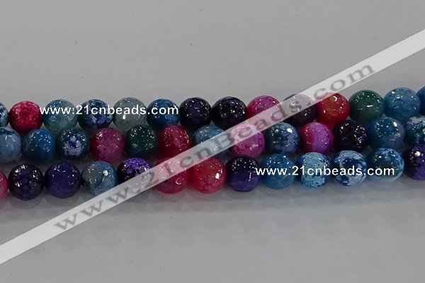 CAG8946 15.5 inches 8mm faceted round fire crackle agate beads