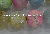 CAG8952 15.5 inches 14mm faceted round fire crackle agate beads