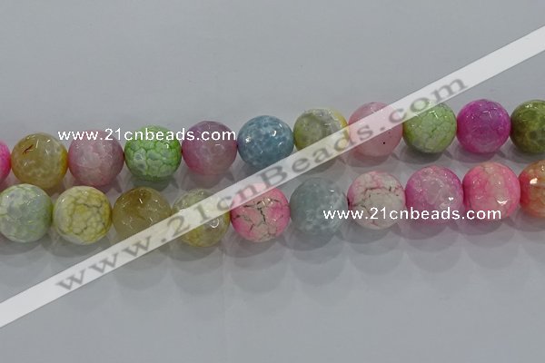 CAG8952 15.5 inches 14mm faceted round fire crackle agate beads