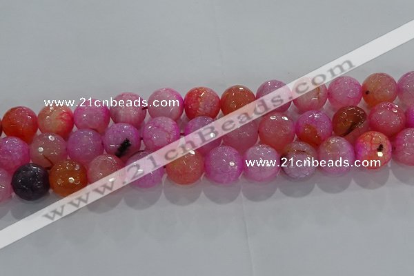 CAG8966 15.5 inches 12mm faceted round fire crackle agate beads