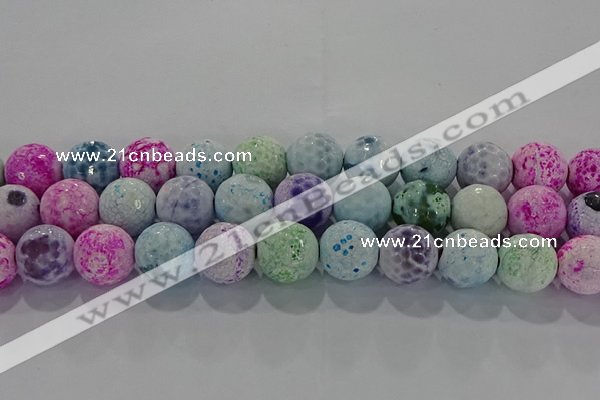 CAG8983 15.5 inches 14mm faceted round fire crackle agate beads