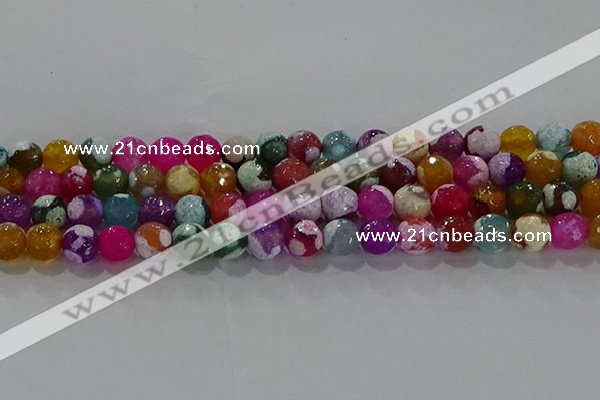 CAG8988 15.5 inches 8mm faceted round fire crackle agate beads