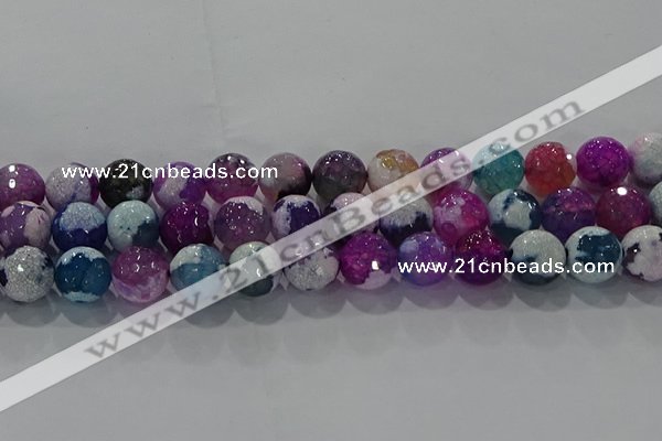 CAG8990 15.5 inches 12mm faceted round fire crackle agate beads