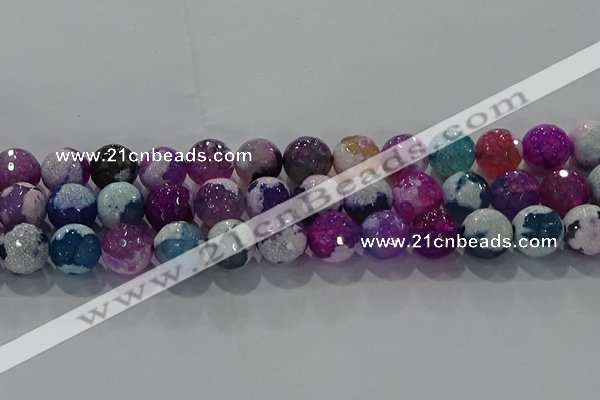 CAG8990 15.5 inches 12mm faceted round fire crackle agate beads