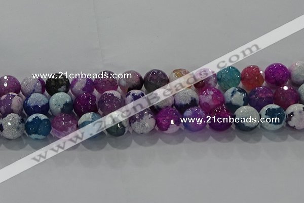 CAG8991 15.5 inches 14mm faceted round fire crackle agate beads