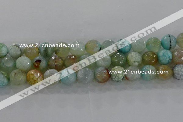 CAG8997 15.5 inches 12mm faceted round fire crackle agate beads