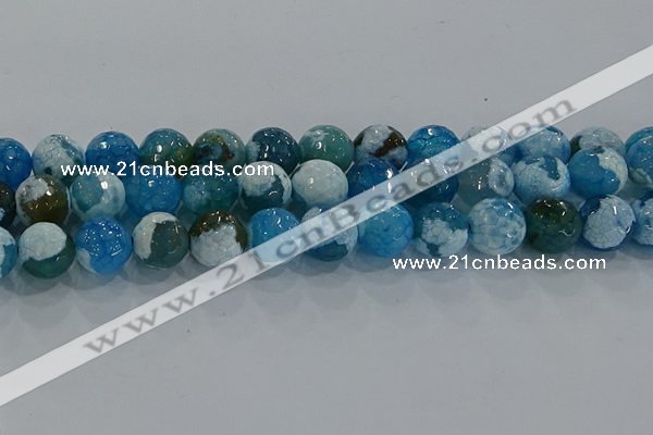 CAG9003 15.5 inches 12mm faceted round fire crackle agate beads