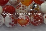 CAG9017 15.5 inches 12mm faceted round fire crackle agate beads