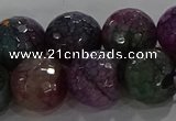 CAG9025 15.5 inches 14mm faceted round fire crackle agate beads