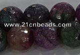 CAG9026 15.5 inches 16mm faceted round fire crackle agate beads