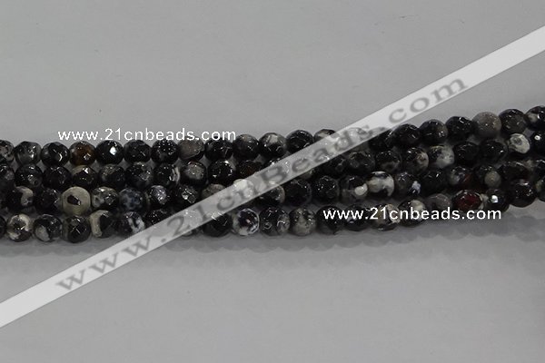 CAG9028 15.5 inches 4mm faceted round fire crackle agate beads