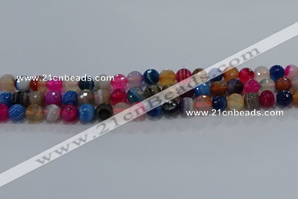 CAG9257 15.5 inches 8mm faceted round line agate beads wholesale