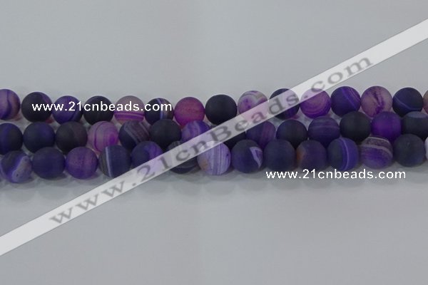 CAG9323 15.5 inches 12mm round matte line agate beads wholesale