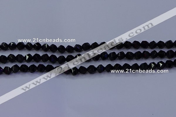 CAG9351 15.5 inches 6mm faceted nuggets black agate beads