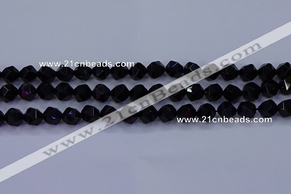 CAG9352 15.5 inches 8mm faceted nuggets black agate beads