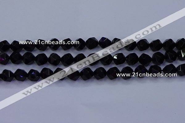 CAG9353 15.5 inches 10mm faceted nuggets black agate beads