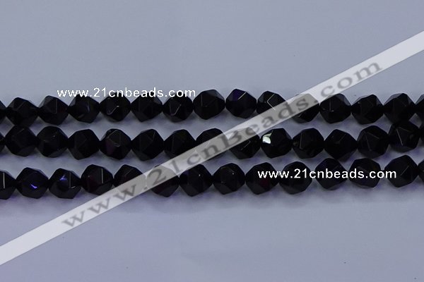 CAG9354 15.5 inches 12mm faceted nuggets black agate beads
