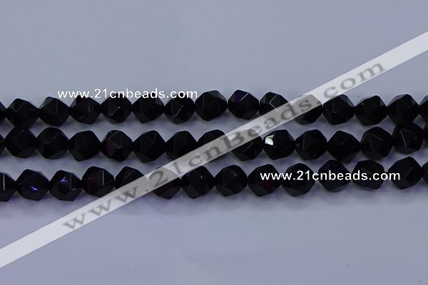 CAG9355 15.5 inches 14mm faceted nuggets black agate beads