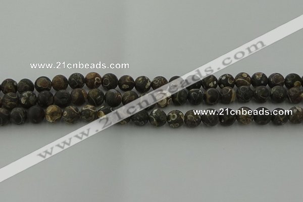 CAG9382 15.5 inches 8mm round matte turritella agate beads