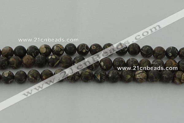 CAG9384 15.5 inches 12mm round matte turritella agate beads