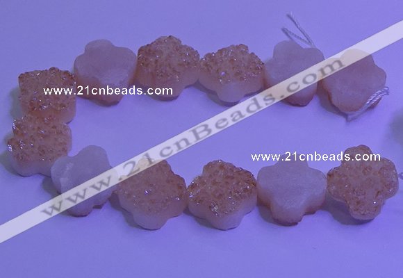 CAG9421 7.5 inches 16*16mm flower champagne plated druzy agate beads