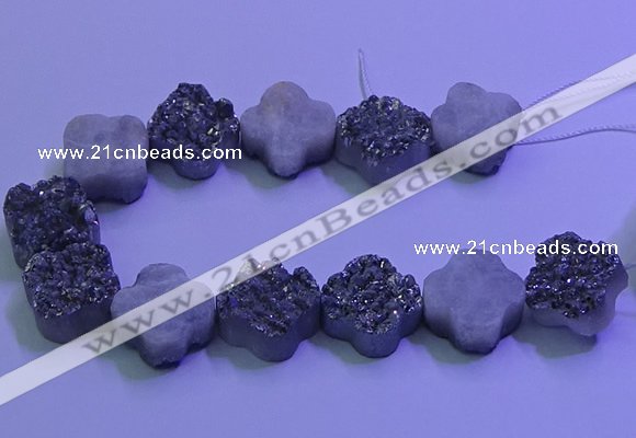 CAG9422 7.5 inches 16*16mm flower silver plated druzy agate beads