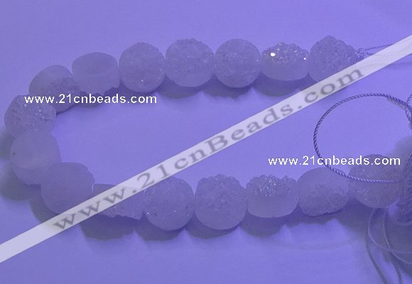 CAG9428 7.5 inches 10mm coin white plated druzy agate beads