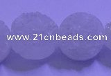 CAG9430 7.5 inches 14mm coin white plated druzy agate beads