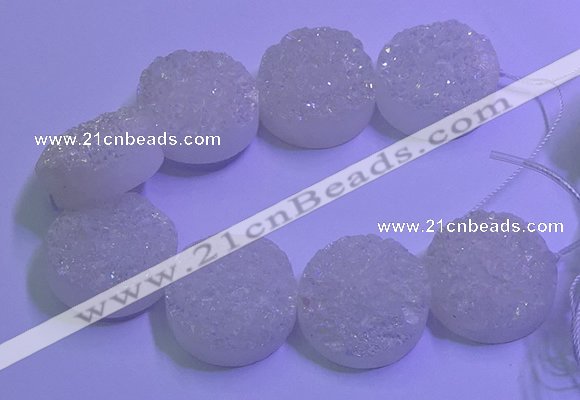 CAG9435 7.5 inches 30mm coin white plated druzy agate beads