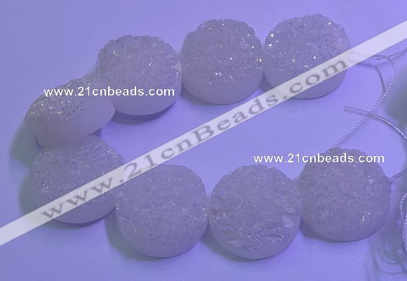 CAG9436 7.5 inches 35mm coin white plated druzy agate beads