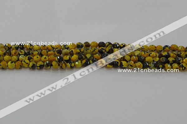 CAG9451 15.5 inches 6mm faceted round fire crackle agate beads