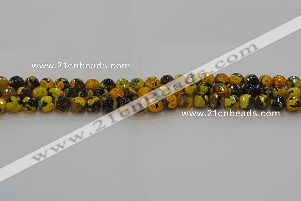 CAG9452 15.5 inches 8mm faceted round fire crackle agate beads