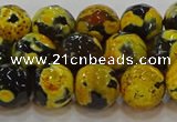 CAG9454 15.5 inches 12mm faceted round fire crackle agate beads