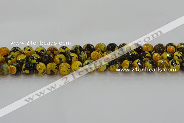 CAG9454 15.5 inches 12mm faceted round fire crackle agate beads
